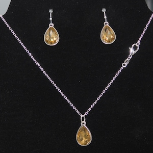 Teardrop Shaped Silver Pendants Smokey Quartz rhinestone Necklace detail with Matching Earrings image 1