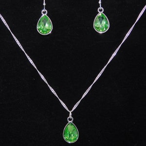Peridot Green Bezel Faceted Rhinestone Earrings & Necklace