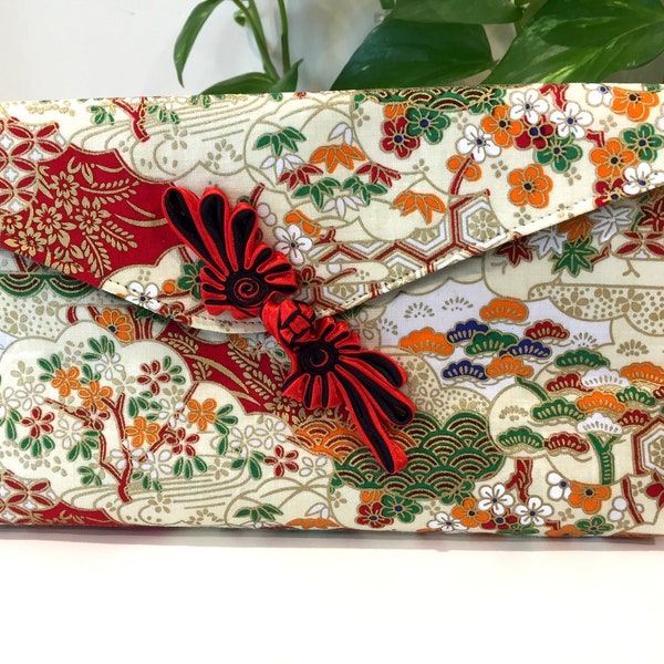 Beige japonais Doré Rouge Sakura Pattern Oriental sac à main sacs à chéquier (Personnalisable)