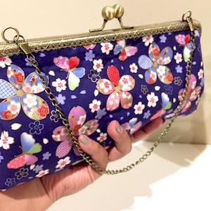 Padded Blue Butterfly Japanese Pattern Cluches Handbag Framed Bag Women Pouches Shoulder Bag