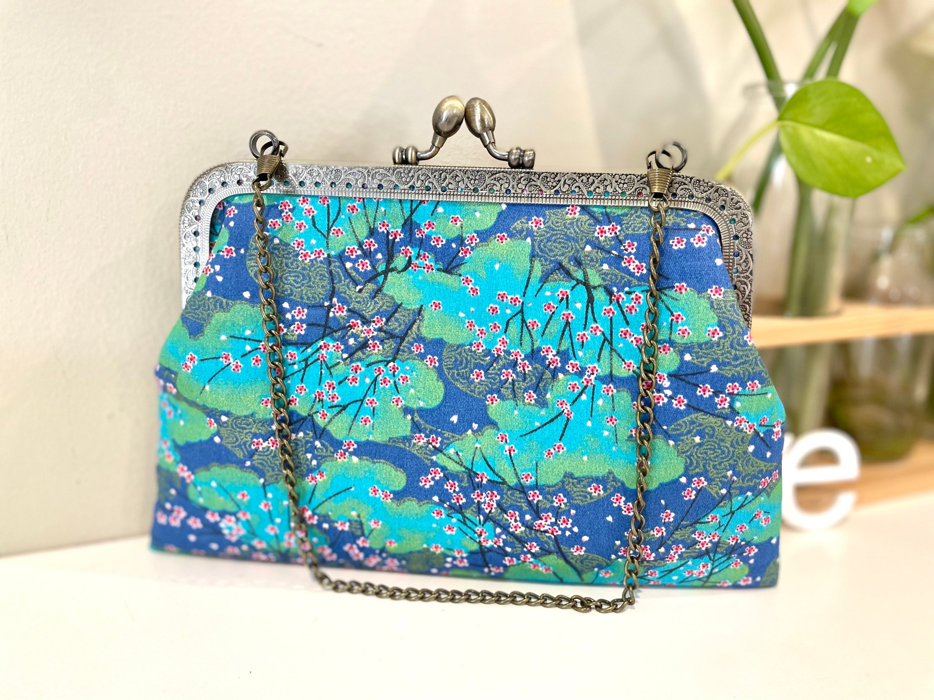 Sakura Clutch Purse. Metal Frame Purse With Bobbles. Spring