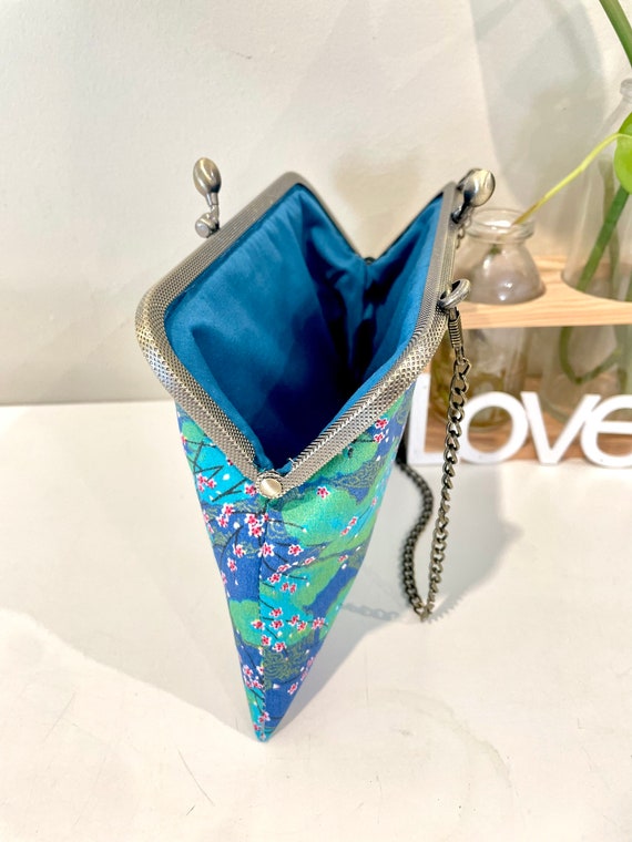 Japanese Green Sakura Floral Fabric Handmade Purse Clutches