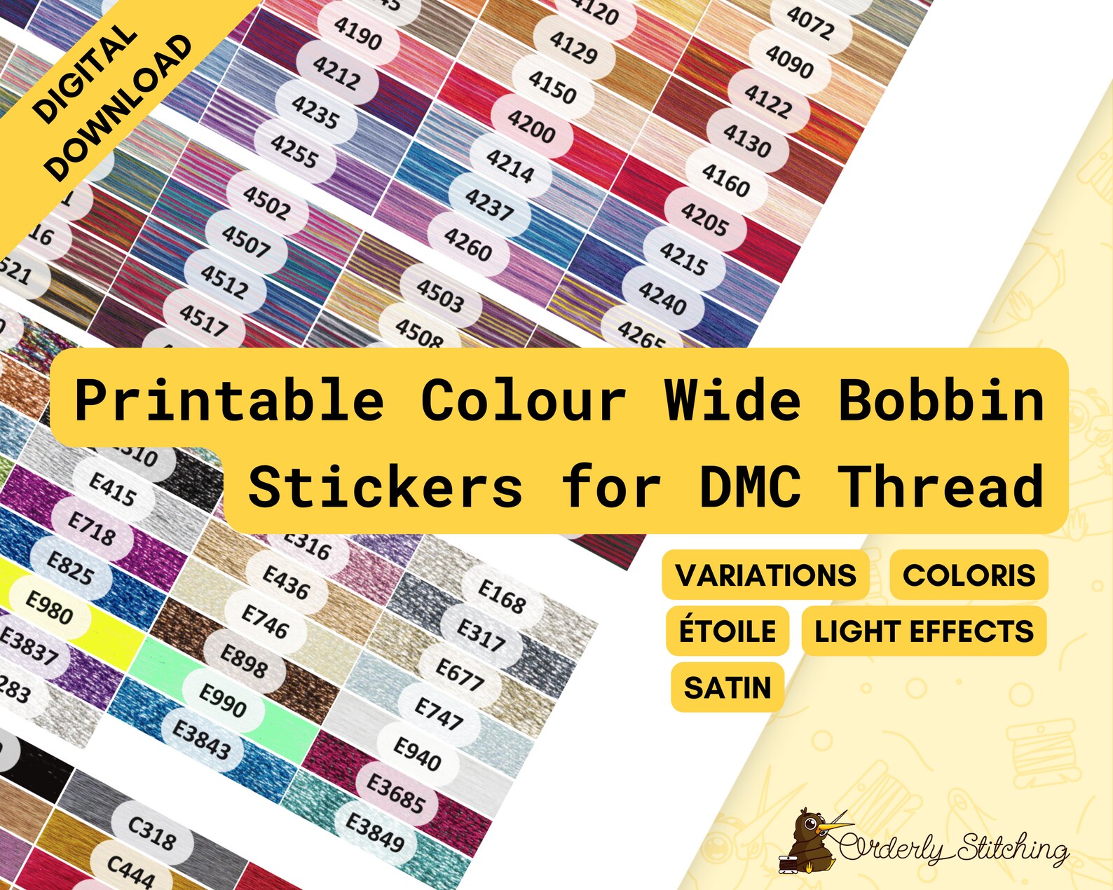 PDF Printable Coloured Long Bobbin Stickers for Cross Stitch or ...