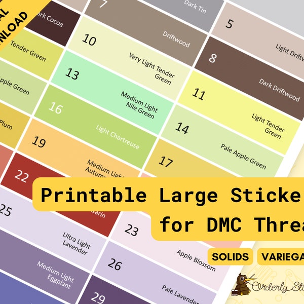 PDF Printable coloured large stickers or labels for cross stitch, embroidery, or diamond painting organisation