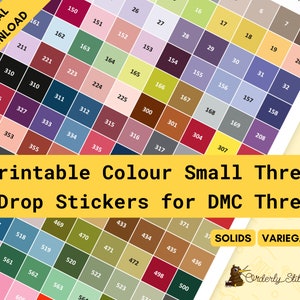 PDF Printable coloured thread drop stickers or labels for cross stitch, embroidery, or diamond painting thread organisation