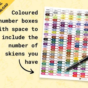 Pu&ograve; includere: Un foglio stampabile con caselle colorate numerate da 1 a 606. Ogni casella ha uno spazio per scrivere un numero. Il foglio &egrave; intitolato "85200 Blane White Ecru".