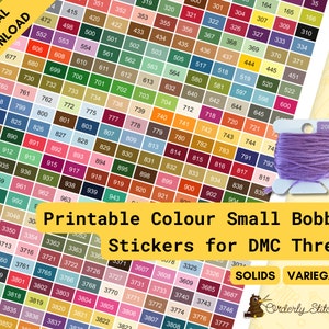 PDF Printable coloured bobbin stickers or labels for cross stitch, embroidery, or diamond painting thread organisation