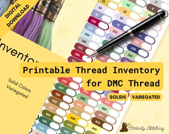 PDF Printable coloured thread inventory sheets for cross stitch, embroidery, or diamond painting organisation