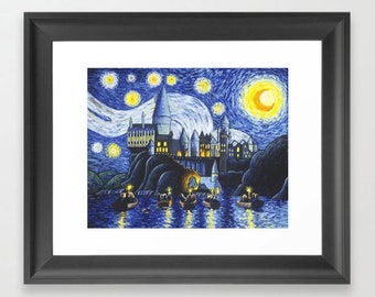 Fine Art Giclee Print Starry Night Over The Castle