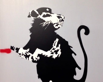 In Stock Spray Paint Stencil On Stretched Canvas 30x30x1-3/8 Banksy Inspired Haight Street Rat