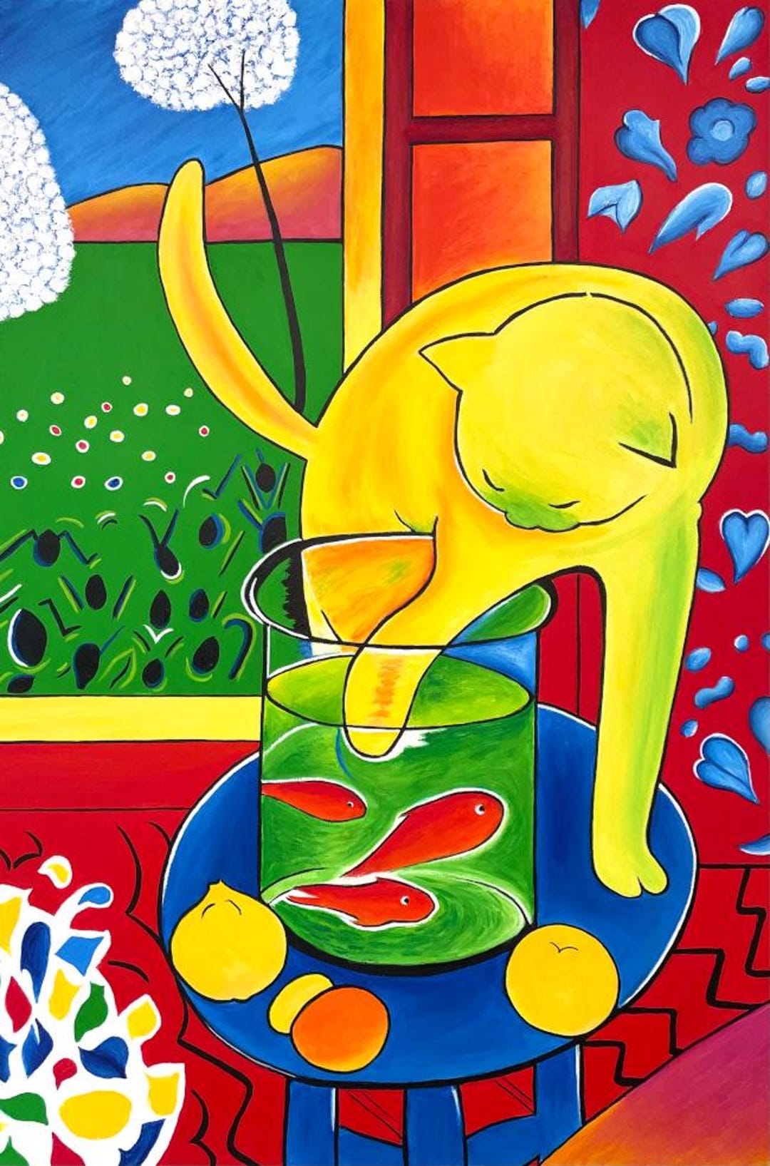 Hand Painted Henri Matisse the Cat With Red Fish Painting
