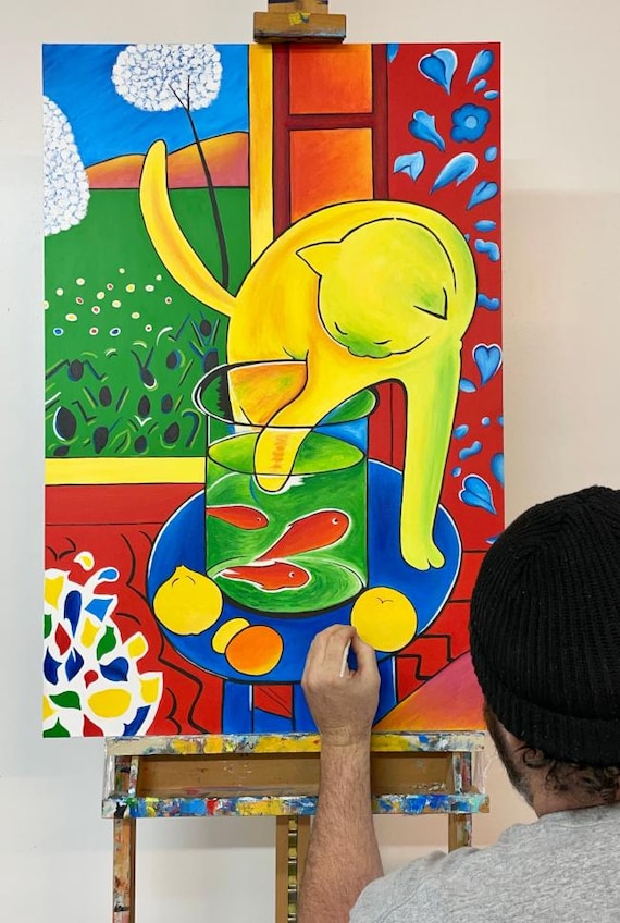 Hand Painted Henri Matisse the Cat With Red Fish Painting