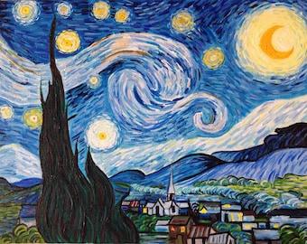 Hand Painted Vincent van Gogh Starry Night Painting Reproduction On Canvas