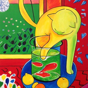 Hand Painted Henri Matisse The Cat With Red Fish Painting Reproduction On Canvas 画像 1