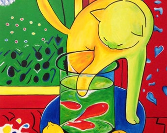 Hand Painted Henri Matisse The Cat With Red Fish Painting Reproduction On Canvas