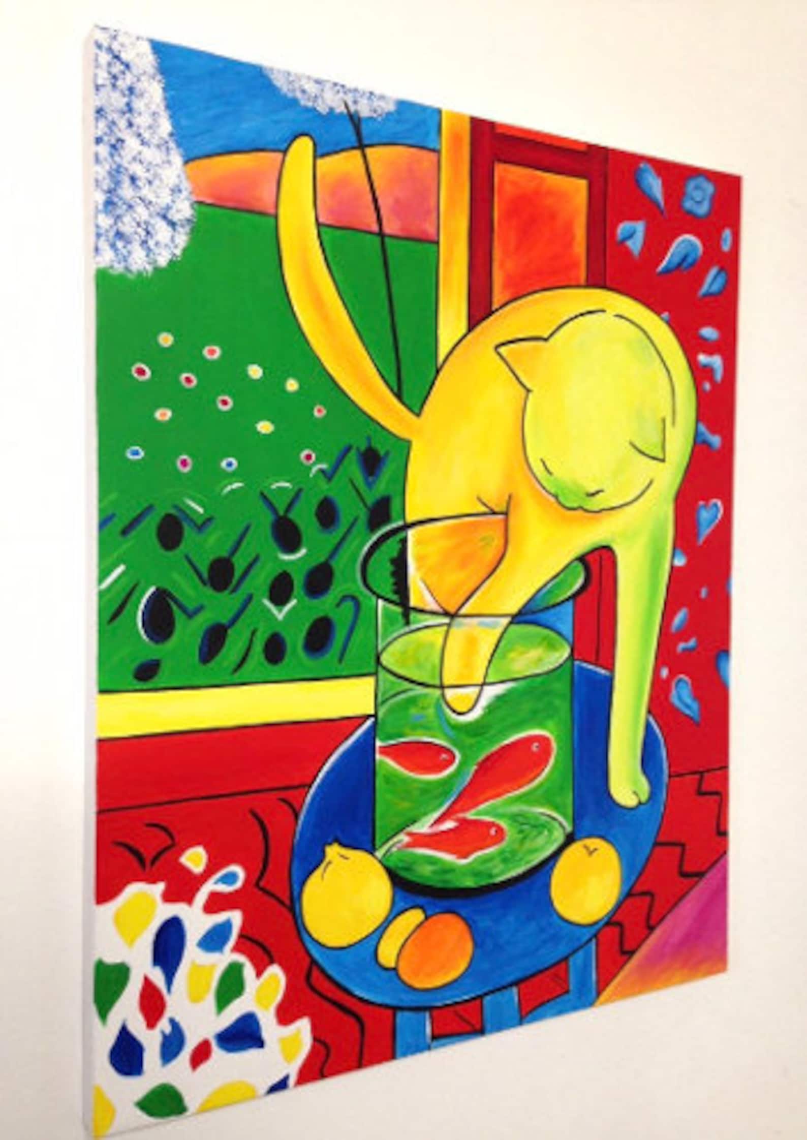 Hand painted henri matisse the cat with red fish painting reproduction
