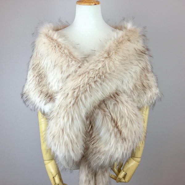 Blush Faux Fur Bridal Wrap, Black Tipped Wedding Stole