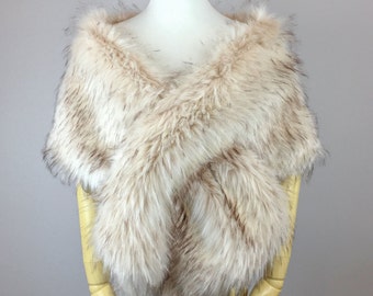 Blush Faux Fur Bridal Wrap, Black Tipped Wedding Stole