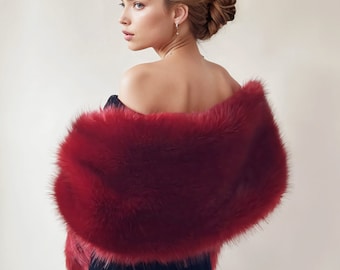 Wine Red Faux Fur Bridal Wrap, Wedding Stole