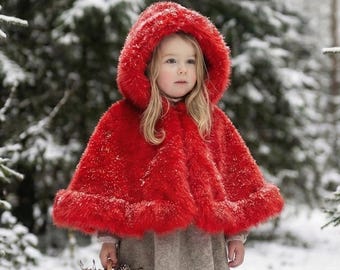 Cape Roi rouge avec fourrure blanche enfant - Déguiz-Fêtes