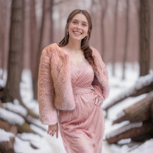 Pink Faux Fur Coat,  Pink Fur Jacket, Bridal Fur Coat, Faux Fur Bolero, Winter Fur Coat, White Bridal Jacket, Wedding Jacket (Anna Pin07)