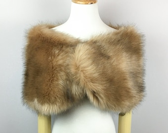 Honey Brown faux fur bridal wrap, Wedding Fur shrug, Brown Fur Wrap, Bridal Faux Fur Stole, Faux fur wrap (Serena LBrw03)
