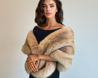 Brown Faux Fur Bridal Wrap, Wedding Fur shrug, Brown Fur Wrap, Bridal Faux Fur Stole Fur (Butterfly Brw03)