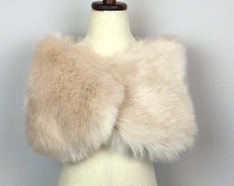 Blush / Beige / Nude / Light Brown Flower Girl Faux Fur Wrap, Shawl (Kid Blu01)