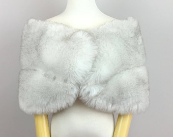 Light Grey Faux Fur Shawl, Wedding Shrug, Bridal Stole
