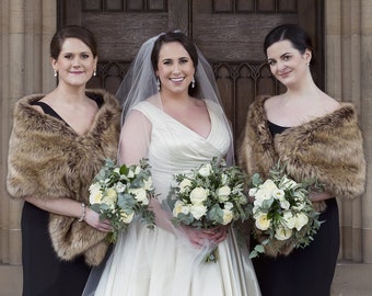 Brown faux fur bridal wrap, Wedding Fur shrug, White Fur Wrap, Bridal Faux Fur Stole Fur Shawl, wedding faux fur wrap (Lilian Brw03) Sale