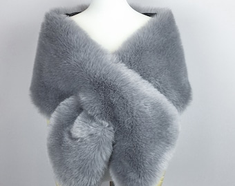 Grey faux fur bridal wrap, Wedding Fur shrug, Faux Fur Wrap, Bridal Faux Fur Stole Fur Shawl Cape, wedding faux fur wrap (Lilian Gry01)