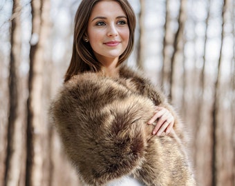 Brown faux fur bridal wrap, Wedding Fur shrug, Brown Fur Wrap, Bridal Faux Fur Stole Fur Shawl, wedding faux fur wrap (Lilian Brw03) Sale