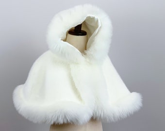 Light Ivory Flower Girl Faux Fur Cape, Children Fur Coat, Children Fur Cape (Amy Wht01)