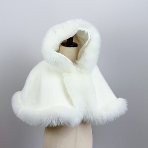 Little Girls White Faux Fur Cape Shawl For Wedding Parties & Flower Girls