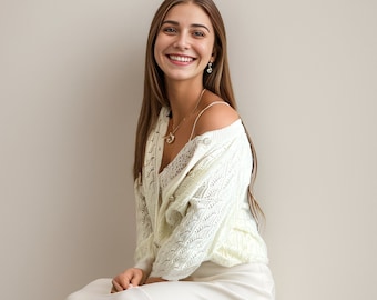 Ivory / Cream Wedding Cardigan, Knitted Bridal Jacket, Soft Sweater, French Style Cardigan, Bridal Sweater, Bridal Cover-Up, French Wedding