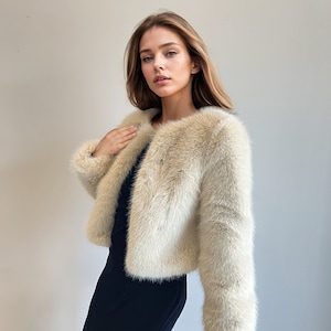 Beige Faux Fur Coat, Brown Fur Jacket, Bridal Fur Coat, Faux Fur Bolero, Winter Fur Coat, White Bridal Jacket, Wedding Jacket  (Anna Brw07)
