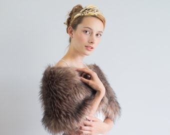 CLEARANCE Brown faux fur bridal wrap, Brown Fur Wrap, Bridal Faux Fur Stole Fur Shawl Cape, wedding faux fur wrap (Serena DBrw02)