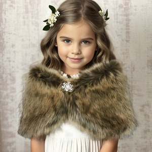 Brown Flower Girl Faux Fur Wrap, Flower Girl Fur Shawl, Winter Wedding Fur, Flower Girl Gifts, Kid Fur Cape, Flower Girl Coat (Kid Brw03)