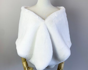 White faux fur bridal wrap, Wedding Fur shrug, Fur Wrap, Bridal Faux Fur Stole Fur Shawl Cape, wedding faux fur wrap (Butterfly Ivy05)