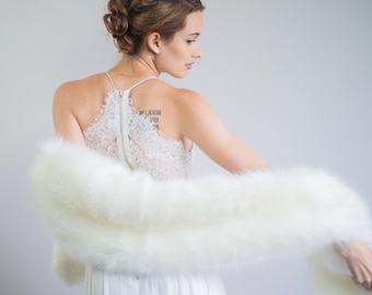 Ivory faux fur bridal wrap, Wedding Fur shrug, Ivory Fur Wrap, Bridal Faux Fur Stole Fur Shawl, Wedding faux fur wrap (Lilian Ivy03) Sale