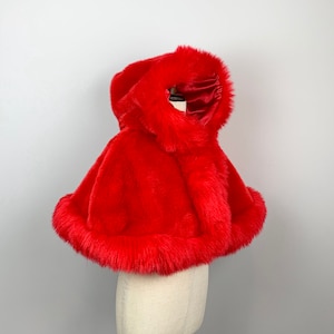 Red Riding Hood Flower Girl Faux Fur Cape, Red Children Fur Coat, Children Fur Cape (Amy Red01)