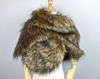 Brown Faux Fur Bridal Wrap, Fleece Lined Wedding Stole