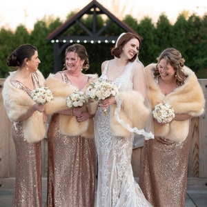 Gold Champagne Faux Fur Bridal Wrap, Wedding Fur Shrug, Bridal Faux Fur Stole Fur Shawl Cape (Lilian Cha03)