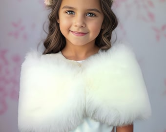 Light Ivory Flower Girl Faux Fur Wrap, Shawl (Kid Wht01)