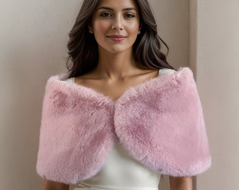 Pink Faux Fur Wrap / Shawl / Shrug /  Wedding Fur / Bridesmaid Gifts, Bridal Faux Fur Stole Fur Shawl Cape (Serena Pin05) Sale