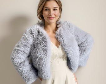Manteau en fausse fourrure gris, Veste de fourrure grise, Manteau