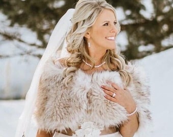 Blush Faux Fur Bridal Wrap, Wedding Shrug, Stole