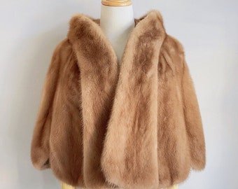 Mantello di pelliccia di visone marrone vintage / Cappotto di visone / Alzata di spalle in vera pelliccia / Avvolgimento di pelliccia / Mantello con scialle di pelliccia con stola di pelliccia vintage da sposa (mink014)