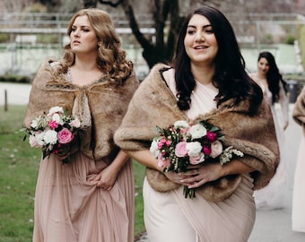 Brown Faux Fur Bridal Wrap, Wedding Stole Shawl