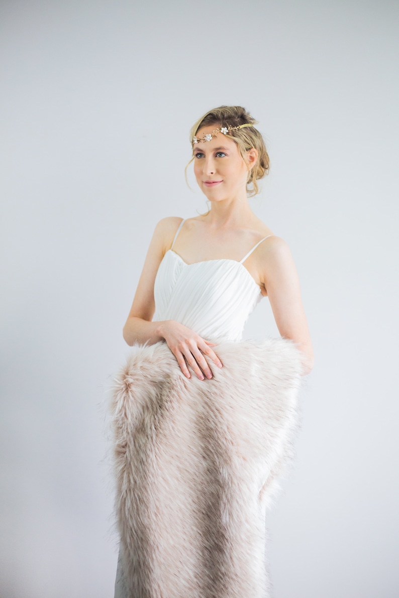 Blush with Black Tips Faux Fur Bridal Wrap, Wedding Fur Shrug, Bridal Fur, Fur Wrap, Bridal Faux Fur Stole Fur Shawl Cape (Butterfly Blu02) image 6